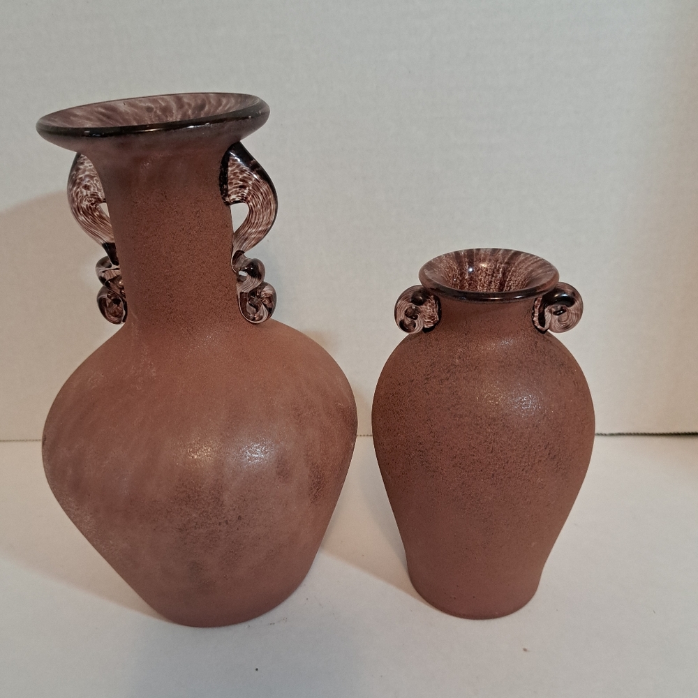 Two Purple rustic glass vase, hand blown.